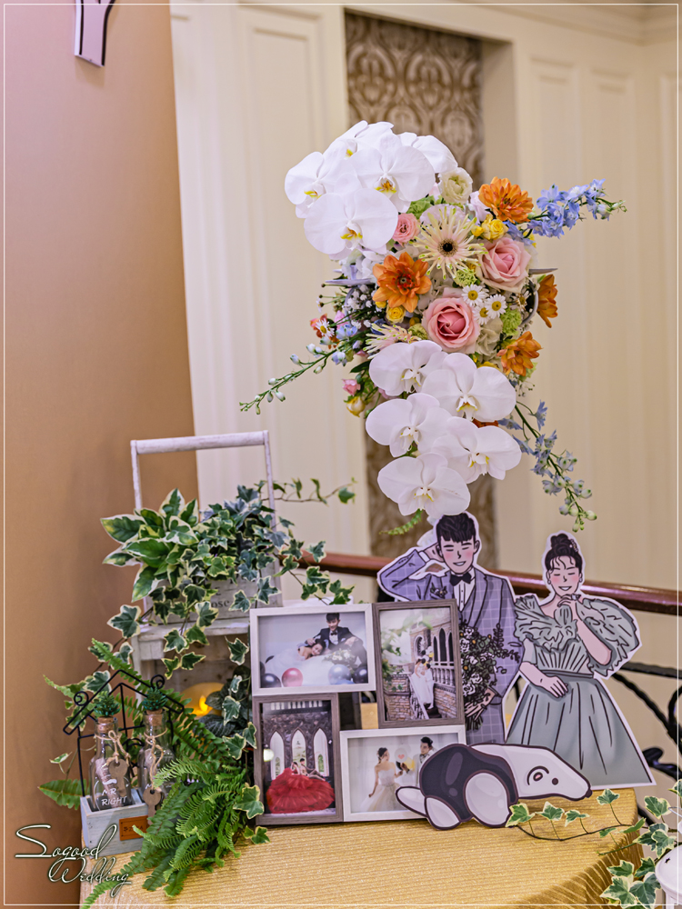 桃園中壢婚禮佈置,花田盛事凡爾賽廳婚禮佈置,美式婚禮,浪漫花園風婚禮,愛情故事婚禮,手繪風婚禮,主題婚禮客製設計,Sogood Wedding