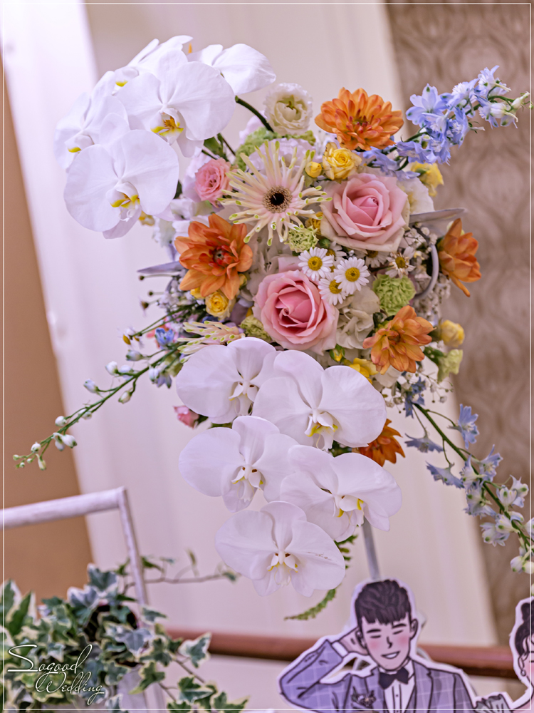 桃園中壢婚禮佈置,花田盛事凡爾賽廳婚禮佈置,美式婚禮,浪漫花園風婚禮,愛情故事婚禮,手繪風婚禮,主題婚禮客製設計,Sogood Wedding