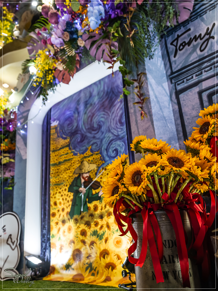 桃園中壢婚禮佈置,尊爵國際廳婚禮佈置,梵谷向日葵婚禮,奇幻花園婚禮,繽紛花店婚禮,熱帶夏夜婚禮,主題婚禮客制設計,Sogood Wedding