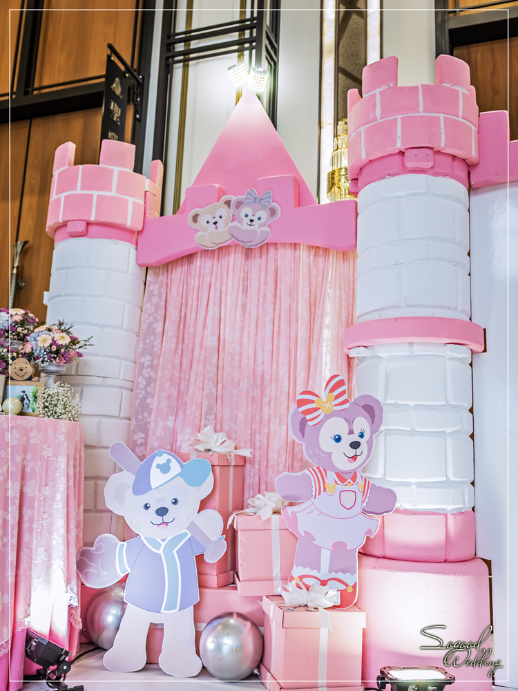 桃園中壢婚禮佈置,皇家薇庭聖雅典威尼斯婚禮佈置,立體城堡風婚禮,浪漫宮廷城堡風婚禮,達菲熊婚禮,主題婚禮客製設計,Sogood Wedding