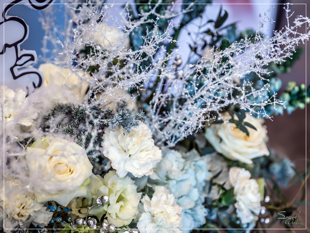 桃園中壢婚禮佈置,南科贊美酒店珍愛廳婚禮佈置,冰雪奇緣婚禮,聖誕雪景婚禮,史努比婚禮,冬季婚禮,主題婚禮客制設計,Sogood Wedding