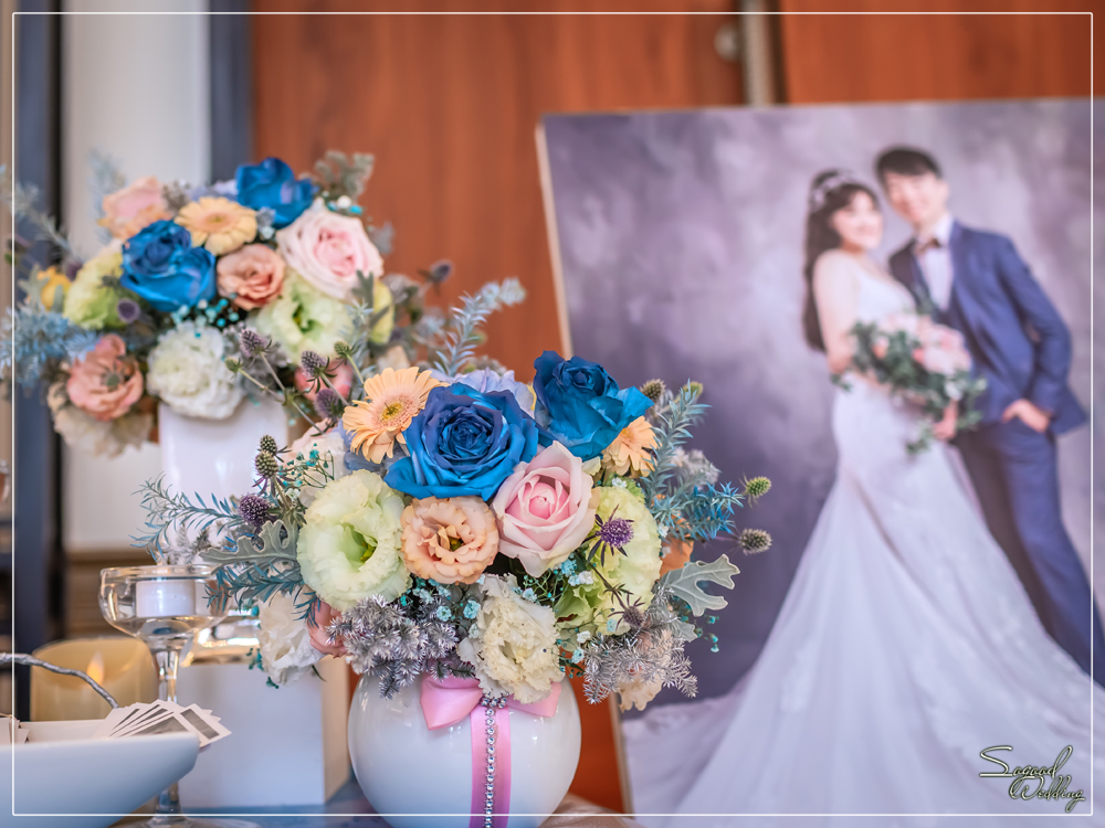 桃園中壢婚禮佈置,皇家薇庭威尼斯廳婚禮佈置,時尚浪漫風婚禮佈置,藍色雪景之戀婚禮,層次背板婚禮,主題婚禮客制設計,Sogood Wedding