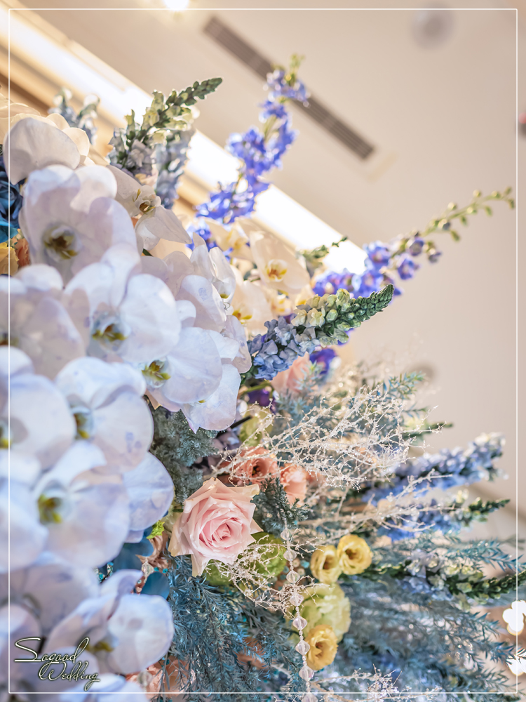 桃園中壢婚禮佈置,皇家薇庭威尼斯廳婚禮佈置,時尚浪漫風婚禮佈置,藍色雪景之戀婚禮,層次背板婚禮,主題婚禮客制設計,Sogood Wedding
