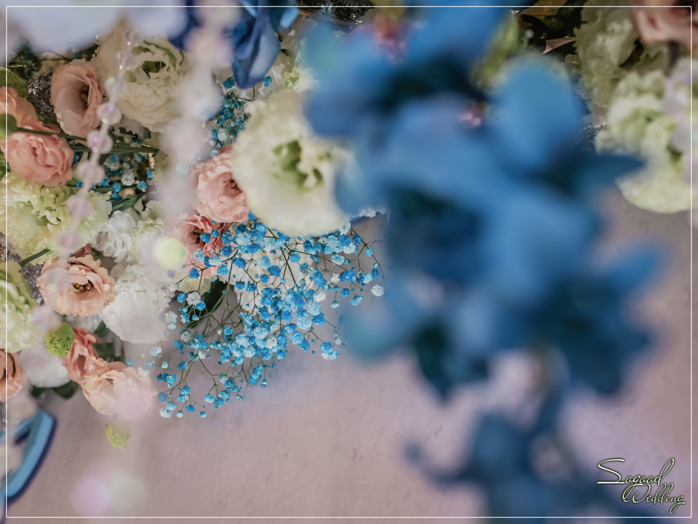 桃園中壢婚禮佈置,皇家薇庭威尼斯廳婚禮佈置,時尚浪漫風婚禮佈置,藍色雪景之戀婚禮,層次背板婚禮,主題婚禮客制設計,Sogood Wedding