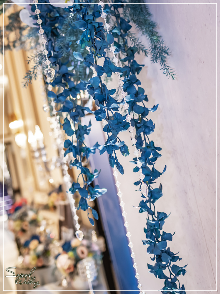 桃園中壢婚禮佈置,皇家薇庭威尼斯廳婚禮佈置,時尚浪漫風婚禮佈置,藍色雪景之戀婚禮,層次背板婚禮,主題婚禮客制設計,Sogood Wedding