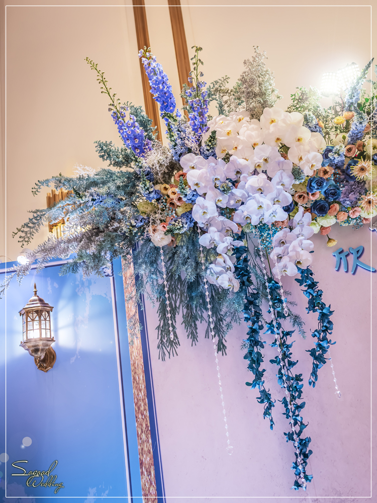 桃園中壢婚禮佈置,皇家薇庭威尼斯廳婚禮佈置,時尚浪漫風婚禮佈置,藍色雪景之戀婚禮,層次背板婚禮,主題婚禮客制設計,Sogood Wedding
