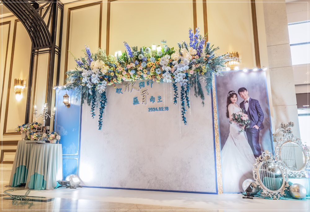 桃園中壢婚禮佈置,皇家薇庭威尼斯廳婚禮佈置,時尚浪漫風婚禮佈置,藍色雪景之戀婚禮,層次背板婚禮,主題婚禮客制設計,Sogood Wedding