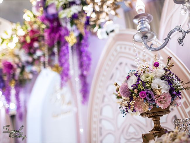 大溪山水餐廳婚禮佈置『時尚宮廷城堡風-紫粉金色』婚禮...1121209