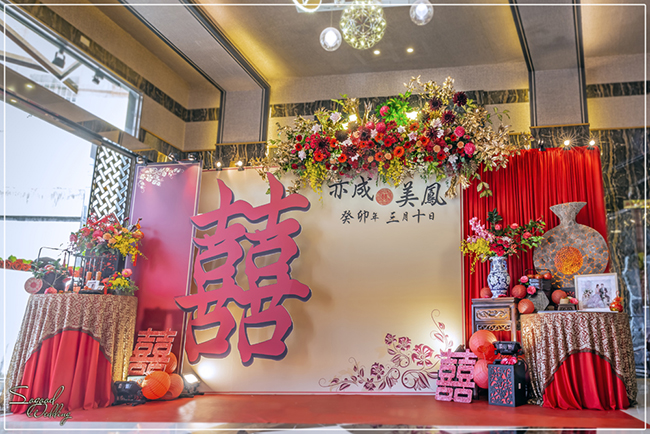 龍潭桃群餐廳婚禮佈置-宴會廳『時尚簡約中國風-紅金色』婚禮...1120310