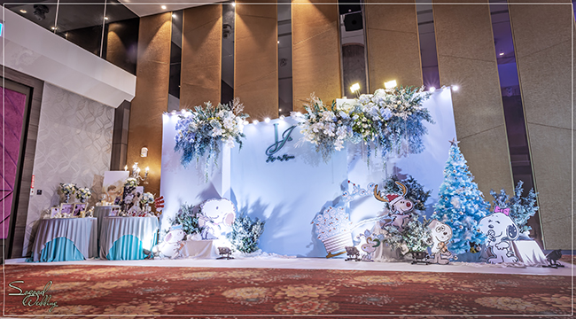 南科贊美酒店婚禮佈置-珍愛廳『冰雪奇緣-史努比的浪漫聖誕風-深淺藍灰綠白色』婚禮...1121224